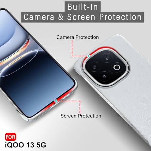 Image of TheGiftKart Hybrid Ultimate Slim Back Case Cover for iQOO 13 5G | Lightweight Profile | Hard Back Case Cover for iQOO 13 5G (PC & TPU, Metal Camera Ring, Leather Texture Finish, Grey)