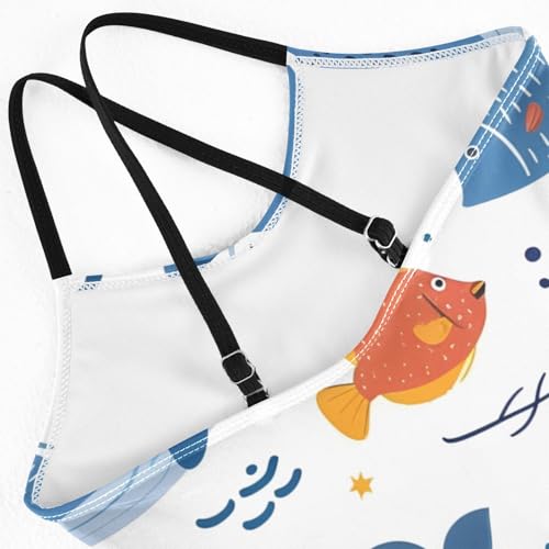 Bolaz Girls Swimsuits One-Piece Bathing Suits Multicolor Kids Sport Summer Beach Swimwear for 3-10 Years Old-Cartoon Sea Animals Seamless Fish Pattern for Wrapping Paperv4