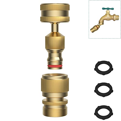 Image of Swivel All-Metal Garden Hose Adapter, Solid Brass 3 /4 inch Pipe Quick Connector | Male Female Flexible Pipe Kink Protector, Easy to Connect and Lock, Connect Outdoor Faucet to Garden Hose