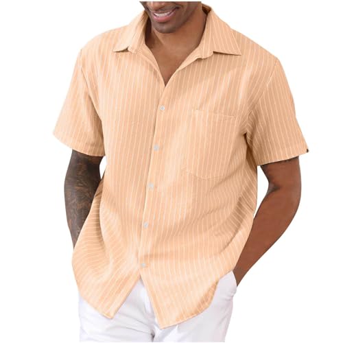 Chemise en lin homme de qualité supérieure style hawaïen chic à rayures épurées