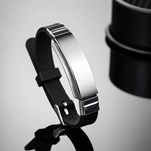 Bracelet Custom Engraved Silicone Adjustable Sport Name ID Identification Alert Medical Bracelet for Men Women Stainless Steel Rubber- (Bundle with Emergency Card, holder)3