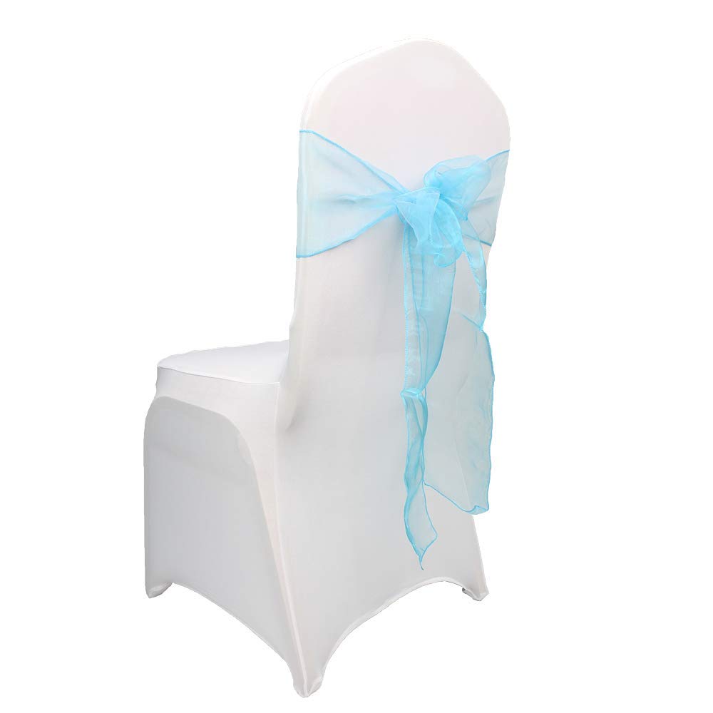 Trimming Shop Aqua Blue 50Pcs 17X280cm Organza Sashes Wider Sash Fuller Bow Chair Cover Bow Sashes For Wedding, Birthday, Reception, Anniversary Party Decoration