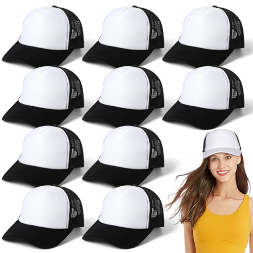 Image of 10 PCS Sublimation Blank Trucker Hats, Plain Baseball Caps with Adjustable Back Strap Unisex Mesh Caps for Men and Women DIY