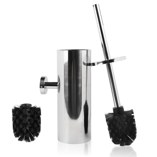EXLECO Acero Inoxidable Escobillas de Baño Pared Escobilla WC con Recambio Cepillo de Limpieza, Toilet Brush & Escobillero Soporte para Escobillas de Inodoro Kit de Accesorios Banho Espejo Plata