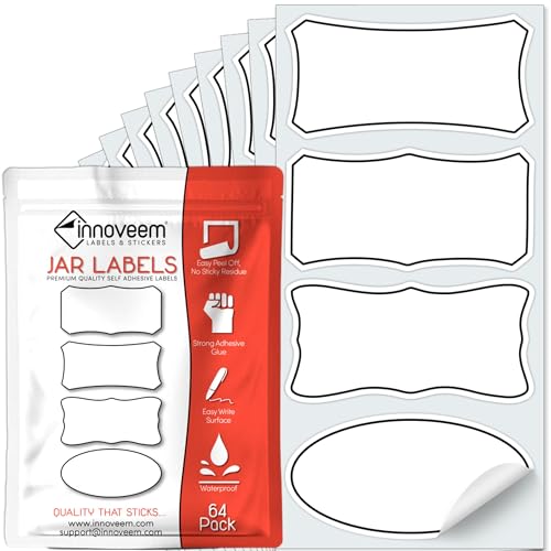 Innoveem Jar Labels 64 Pack Waterproof Self Adhesive Labels for Jars Jam