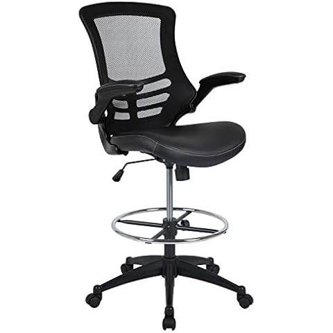 Flash Furniture Office Chair, Metal Plastic Composite Foam Technical Wood, Black Leathersoft/Mesh, 24.5" W x 25.5" D x 43.25"-50.75" H Cover