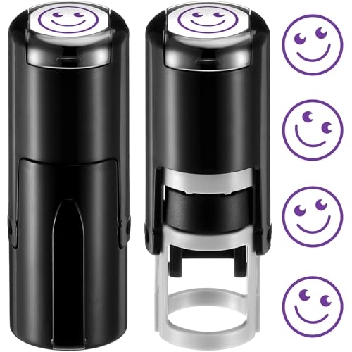Supervitae 2 Pack Smile Face Print Stamps Purple Ink Stamper Mini Self Inking Stamps for Party Activities Craft Supplies