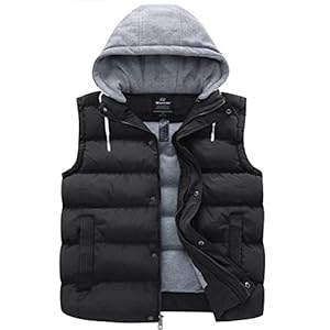 wantdo Men’s Big and Tall Puffer Vest Warm Winter Vest Quilted Sleeveless Winter Coat with Detachable Hood