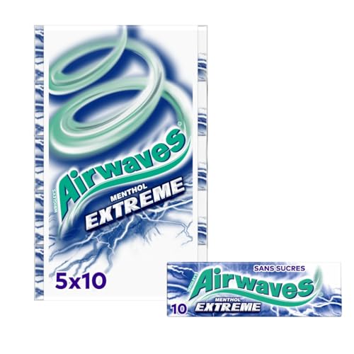 AIRWAVES - Chewing-gum Menthol Extrême sans sucres - 5 paquets de 10 dragées - 70g