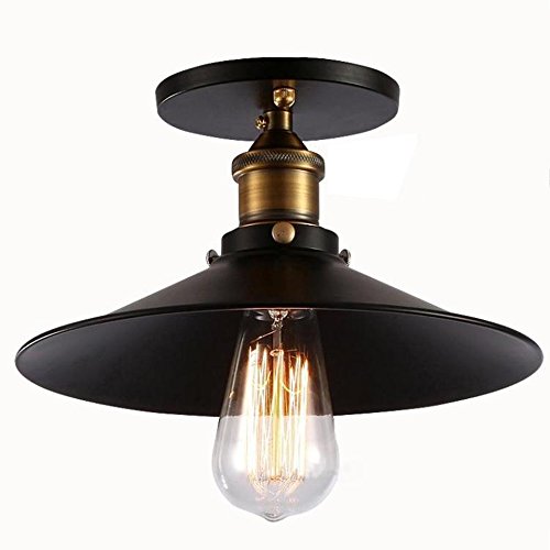 Injuicy Lighting 8,67 Pouces Rétro Industriel Plafonnier Lampe Vintage Noir Fer E27 Edison Plafond Lampe Max 60W 1 Lumière Peint Finition pour Café Salon Chambre Cover
