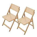 Warmiehomy Folding Kitchen Dining Room Chairs Set of 2 Comfy Wooden Rattan Chair with Back for Home Living Room Bedroom Office Camping Garden, Installation-Free
