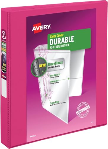 Image of Avery Durable View 3 Ring Binder, 1 Inch Slant Rings, 1 Pink Binder (17830) (Pack of 6)