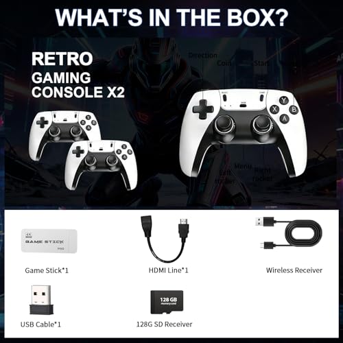 2026 New M15 Retro Gaming Console, Retro Gaming Stick with 40,000+ Classic Game and 23 Game Emulators, Plug & Play 4K HDMI Output Game Console Stick with Dual 2.4G Controllers (128GB) for Christmas gifts - Image 3