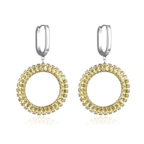 Pendientes colgantes de circonita cúbica para mujer, pendientes de gota de circonita cúbica, aretes rectangulares de acero inoxidable, Acero inoxidable Cover