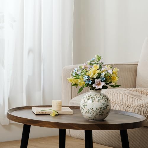 Image of Ceramic Flower Vase | Farmhouse Green Rustic Vase for Home Decor, Vintage Floral Pottery Tuscan Round Vase for Living Room & Kitchen, Mantel & Bookshelf, Centerpieces, Entryway, Wedding(5.9 Inch)