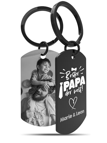 Meinearmbänder Personalisierter Schlüsselanhänger mit Foto & Gravur | Schwarz/Weiß Bild | Geschenk zum Vatertag | Für Papa Bester Papa der Welt