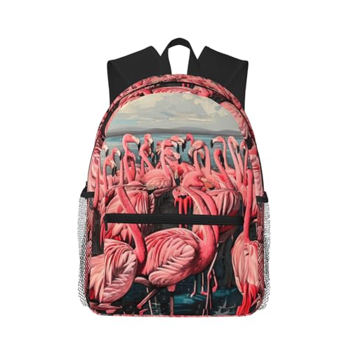 Sac à dos ordinateur portable confortable contre le mal de dos, imprimé flamant rose léger