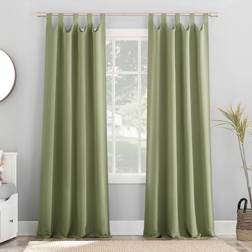 Sun Zero Easton Energy Saving Blackout Tab Top Curtain Panel, 40' x 63', Sage Green