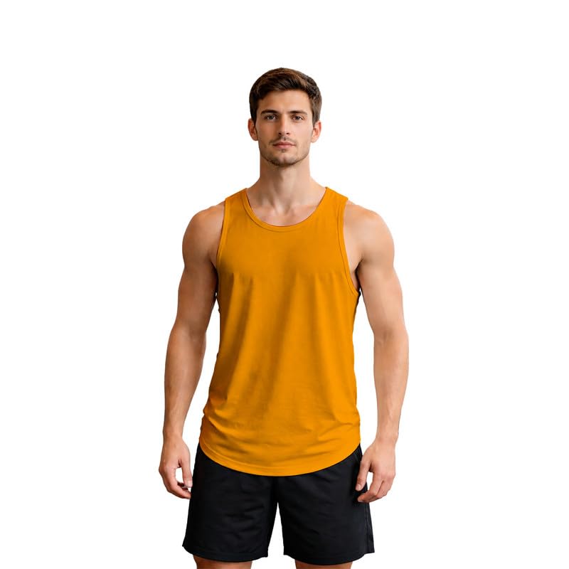 FBAR Men Solid Active Gym Vest Mustard-picture-25