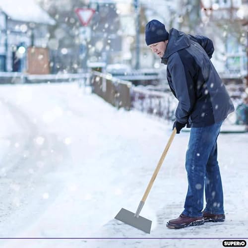 Image of Superio Ice Chipper Driveway Heavy Duty Ice Scraper Snow Removel Equipment- Floor Scraper Long Handle Heavy Duty Stainless Steel 10 inch Blade Ice Chopper with Wooden Handle