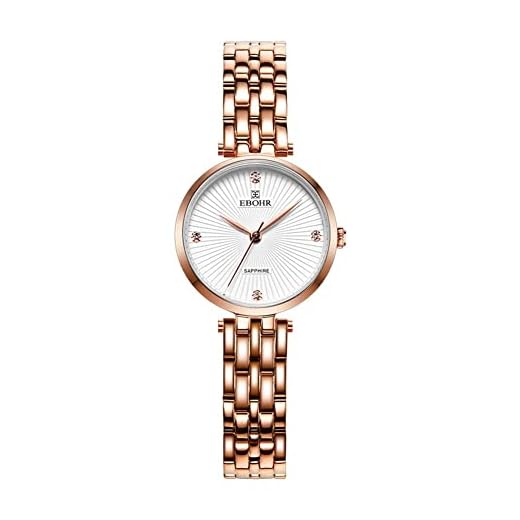 BFYNDE reloj hombre barato reloj hombre reloj mujer smartwatch Reloj de pulsera de cuarzo con caja de acero inoxidable de lujo para mujer con correa de acero inoxidable, blanco y dorado(Color:A,Size:)