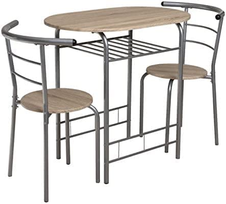 Homme Concept - Light Oak Effect Dining Table & Chairs Set for 2, Compact 3 Piece Dining Room Set with Built-in Wine Rack, Space Efficient (Oak Silver) - Image 2