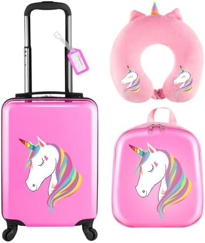 Sanwuta 4 Pcs Kids Luggage Set Rolling Suitcase Toddler Backpack ...