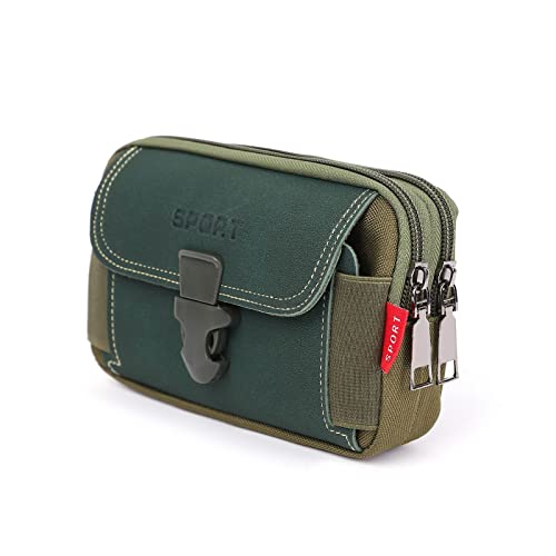 LAXIAY Men's Mobile Phone Sports Bag,Canvas Belt Bag Phone Wallet Purse,Outdoor Sports Bum Pouch Casual Mobile Phone Pocket (Green,A)