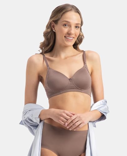 Image of Jockey 1816 Women Wirefree Padded Soft Touch Microfiber Elastane Stretch Full Coverage T-Shirt Bra with Lace Styling