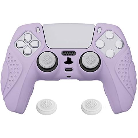eXtremeRate PlayVital Guardian Edition Mauve Purple Ergonomic Soft Anti-slip Controller Silicone Case Cover for ps5, Rubber Protector Skins with White Joystick Caps for ps5 Controller Cover