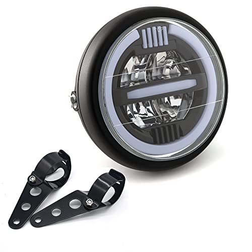evomosa Gruppo ottico universale per moto Fari anteriori a LED con luci di marcia diurna per Cafe Racer Bobber Chopper (Colore C)