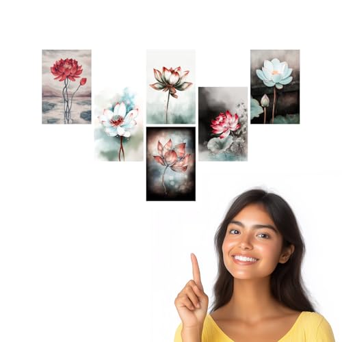 Image of SiddArtify Lotus Flower Wall Art Prints Set - Botanical Poster Decor for Living Room Bedroom Office - Set of 2-4x6 Inch - Board (Pack of 6) - Sticker (Pack of 6)