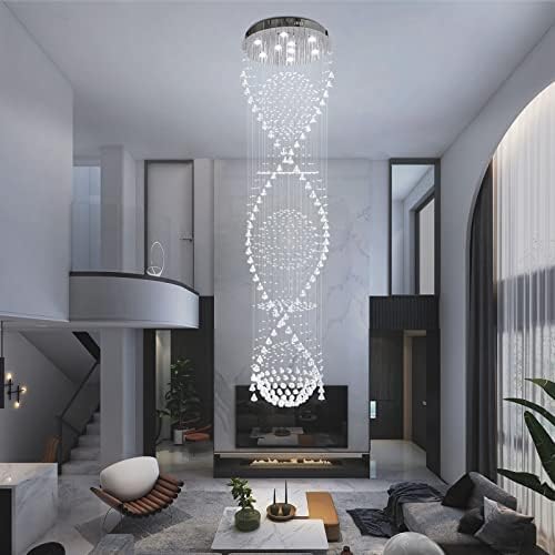 APBEAMLighting Crystal Round Spiral Chandelier Raindrop Luxury Flush Mount Long Chandelier Light Fixtures for Stair Foyer Entryway