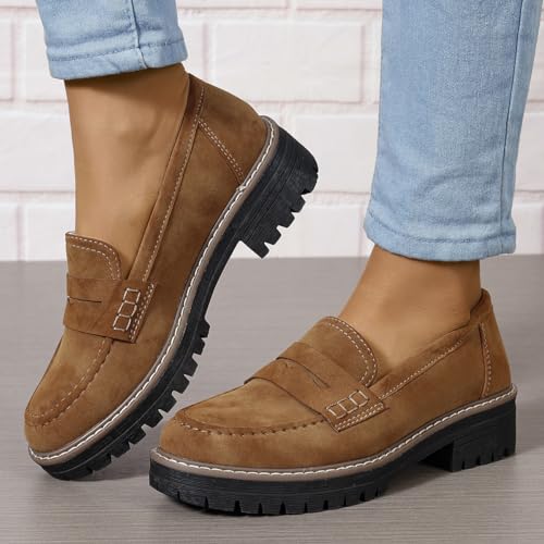 Image of Womens Loafers Shoes Platform Chunky Penny Loafer Lug Sole Comfortable Slip On Work Office Business Casual Dress Shoes, US Size 5-11.5