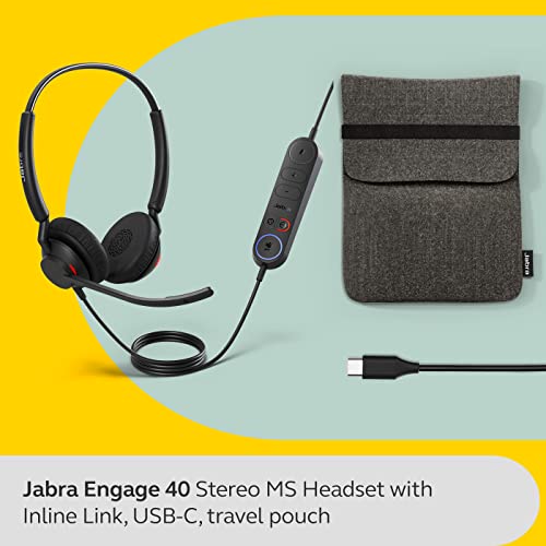 Jabra Engage 40 - Micro-casque filaire stéréo & contrôle d'appels intégré - Ultra léger, 2 micros à réduction de bruit, câble USB-C - Certifié MS Teams, fonctionne avec toutes les plateformes - Noir