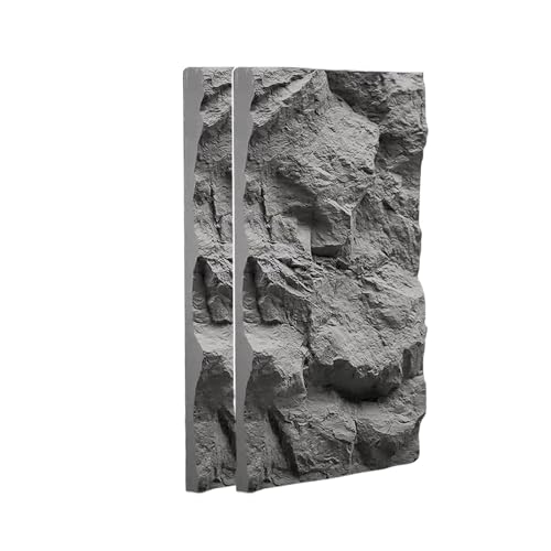 Paneles PVC Pared Paneles de pared de imitación piedra Easy Cut 3D, color gris, revestimiento decorativo ligero de PU, fácil instalación DIY (6 cm de grosor)(Dark Gray,2pack)