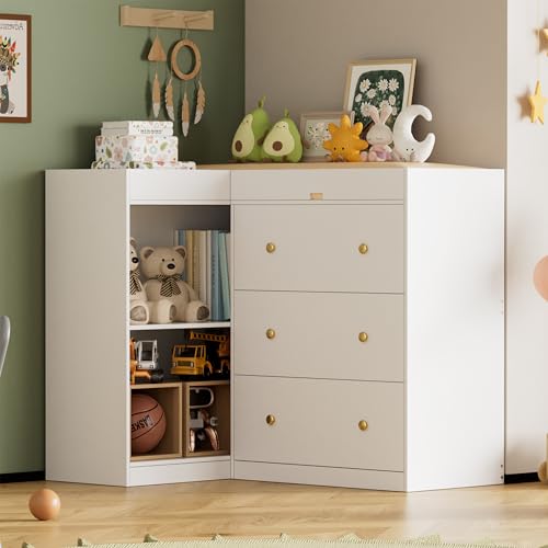 CASANOOKK Modern Nursery Changing Table Dresser,Corner Baby Dressing Table with