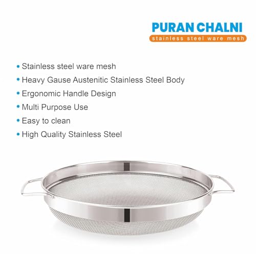 Image of Stainless Steel Puran Jali /Chalani /Strainer | Mesh for Sieving and Pulping of Food Grain and Mango (9 NO. Medium 24CM),Silver
