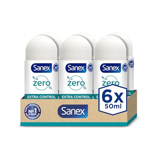 Sanex Zero% Extra Control, Desodorante Hombre o Mujer, Desodorante Roll-on, Protección 48H, Pack 6 Uds x 50ml