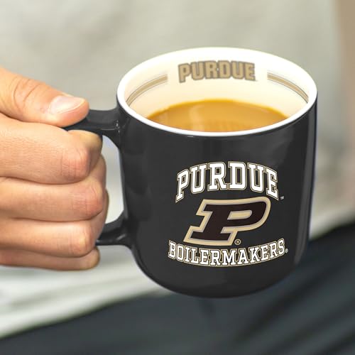 Image of Logo Brands NCAA Purdue Boilermakers 15 oz Stripe Coffee Mug - Vintage Team Logo, Inside Print & Stripes, Microwave & Dishwasher Safe- Great Gift For Fans & Alumni