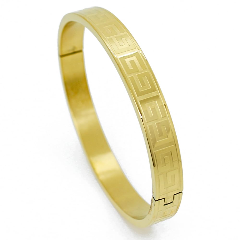 Greek Pattern Gold Mens Bracelet (7Inch) | Stainless Steel 18K Gold Plated | Waterproof & Anti-Tarnish | Trendy & Fashion Jewellery | Accessories For Men & Boys | Gift For Him (B0D3PRNWHF) Amazon Price History, Amazon Price Tracker