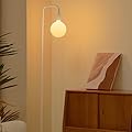 ONEWISH Modern Floor Lamp, Minimalist Standing Lamp with LED Bulb - Matt White Globe Glass 2700k Warm Light. 5.4ft Tall Floor Lamp for Livingroom, Bedroom, Office