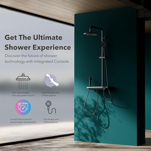 Image of Hindware Italian Collection 4-Way Integrated Shower Console | Piano LED Touch Buttons | Adjustable Overhead Shower | 3-Flow Hand Shower | 2-Flow Kid Shower | Cascade Flow | Thermostat Control