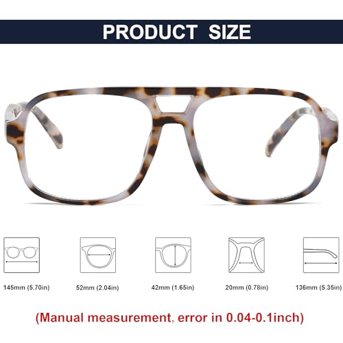 Image of Mirkcittle Retro Square Aviator Blue Light Blocking Glasses for Women Men Oversized Pilot Eyeglasses Fake Nerd Frame