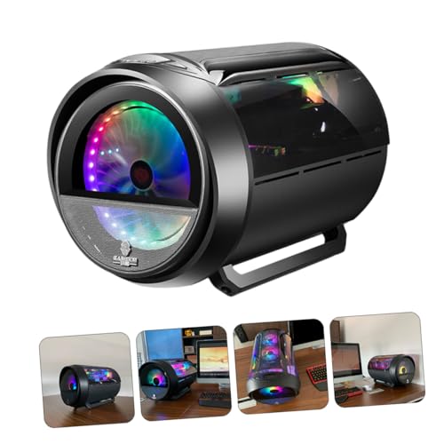 Gabinete circular transparente para computadora con enfriamiento por agua, diseño antivibración en acero negro compatible con placas madre ATX, pies estables para uso en escritorio para juegos y hogar miniatura 2