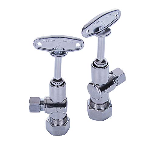 Image of Midline Valve 91358QS-OM-5 Water Supply Stop Valve with Quarter Turn Control Key; Angle Shut-off for Toilet, Sink, Dishwasher; 5 /8'' x 3 /8'' Compression; Chrome Plated Brass (5 PK)