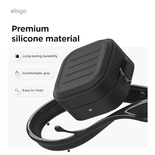 Image of elago Armor Compatible with Samsung Galaxy Buds 4 Pro Case & Galaxy Buds 4 Case, Carabiner Included, Premium Silicone Cover, Wireless Charging, Headphone Accessories, for Men, for Women (Black)