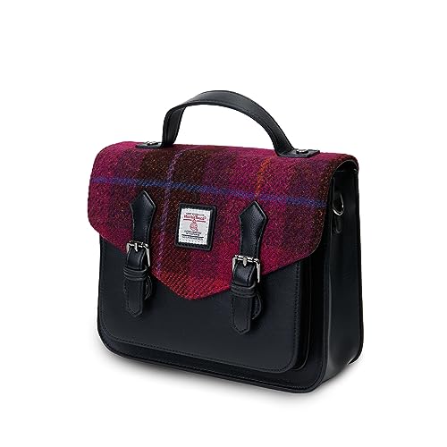 Image of Islander The Calton Satchel - Ladies Satchel With HARRIS TWEED - Small and Medium, Fuchsia Tartan, M
