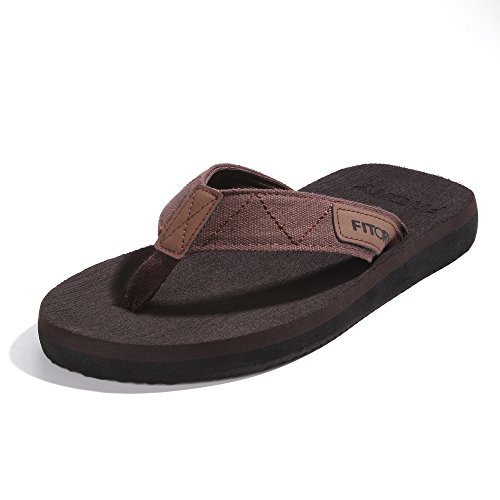 FITORY Men s Flip-Flops, Thongs Sandals Comfort Slippers for Beach Brown Size 10