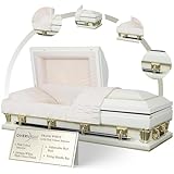 Overnight Caskets FRANK Oversized Metal Funeral Casket White with Pink Velvet Interior - 18-Gauge Steel - Fully Appointed Adult Casket - Coffin Featuring Velvet Interior Lining w/Pillow & Throw Set
